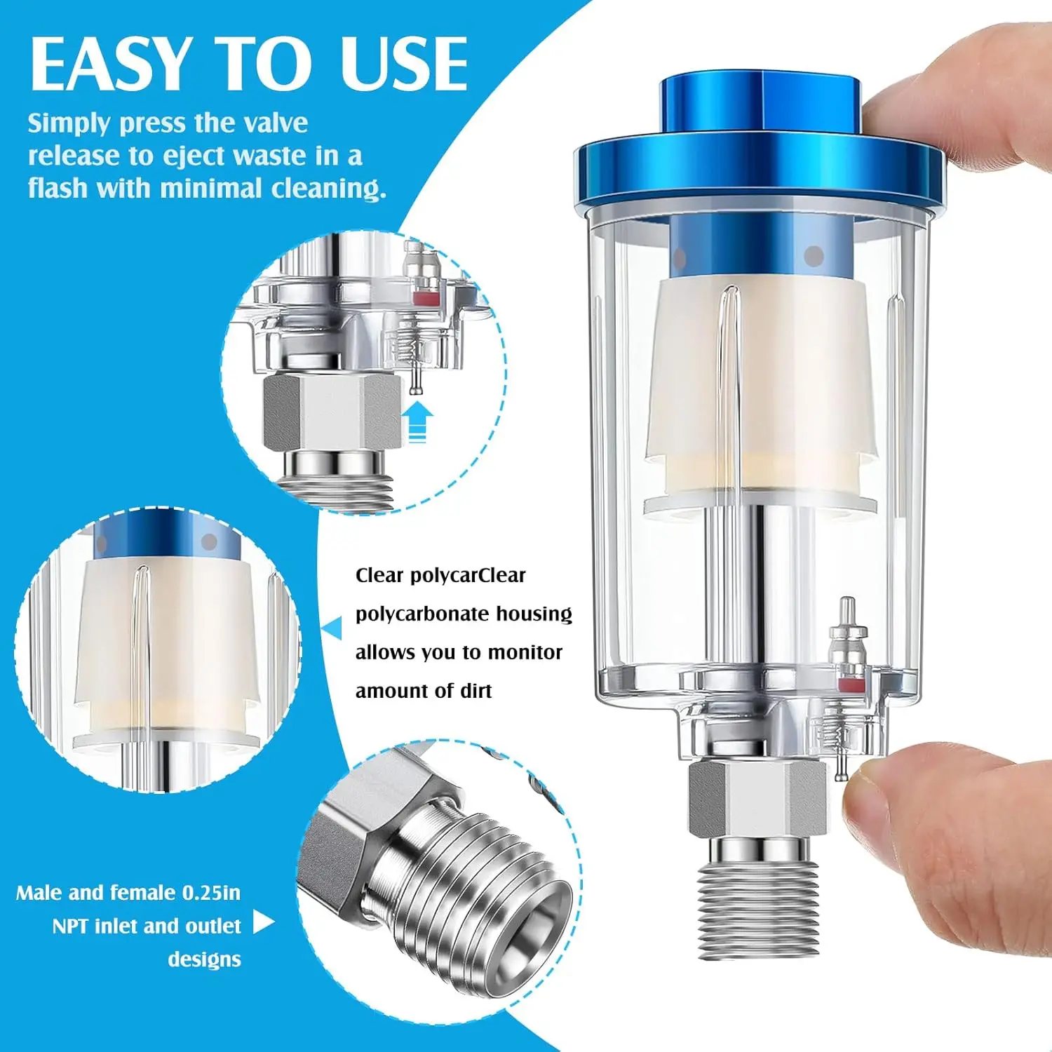 Oil Water Separation Filter Pneumatic Tool 1/4" Standard Thread Transparent Air Compressor Moisture Trap Air Filter