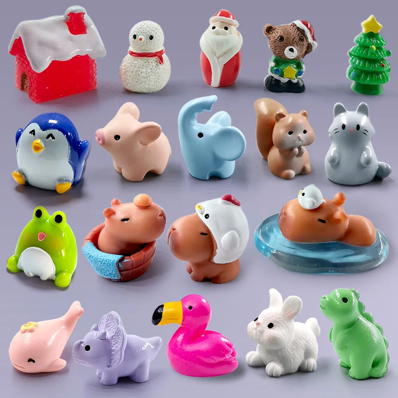 10Pcs Easter Rabbit Dinosaurs Capybara Duck Fox Pig Cat Turtle Frog Bird Figurine Miniature Fairy Garden Decoration Accessories