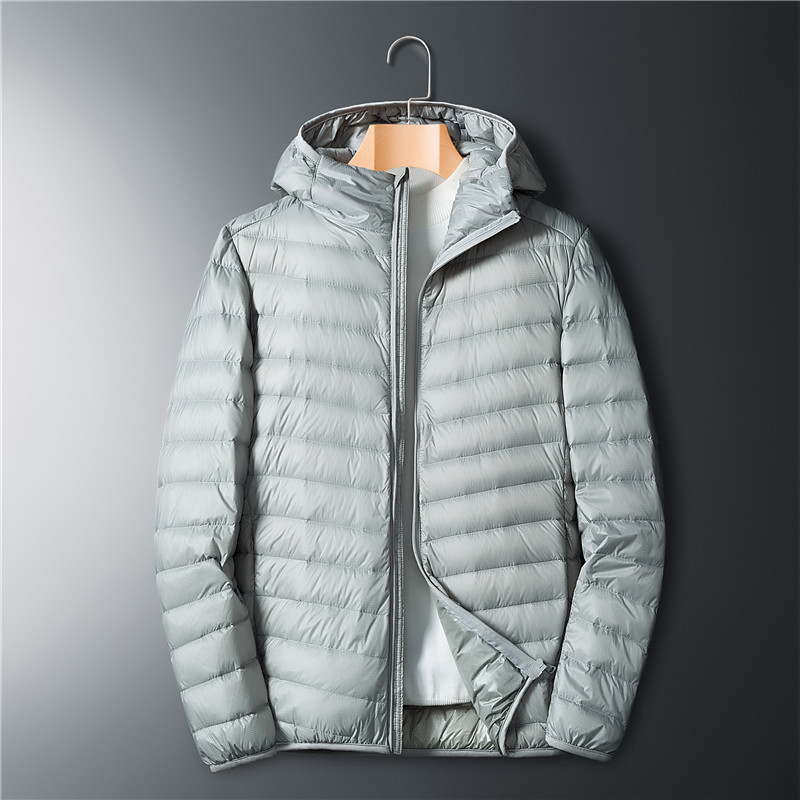 Men's Ultra-thin Down Jacket, White Duck Down Hooded Jacket, Long-sleeve Thermal Jacket, Versatile Portable Jacket, Winter