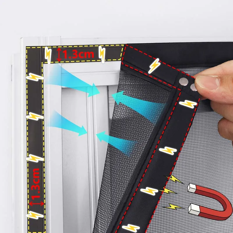 Magnetic Window Mosquito Net Black Mosquito nets for window Screen Customized size glass fiber invisible Mesh insect Curtains