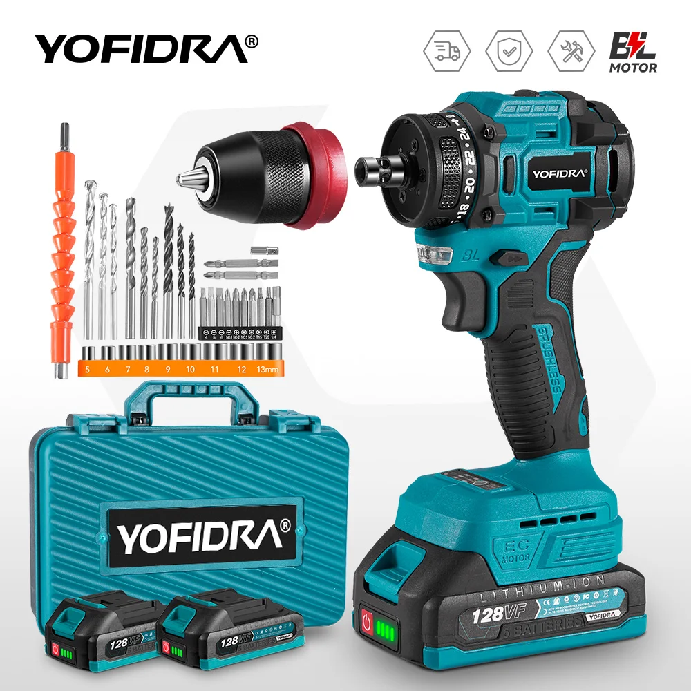 YOFIDRA Borstelloze Elektrische Boor Schroevendraaier 10MM Handheld Draadloze Klopboormachine Houtbewerking Power Tool Voor Makita 18V Batterij