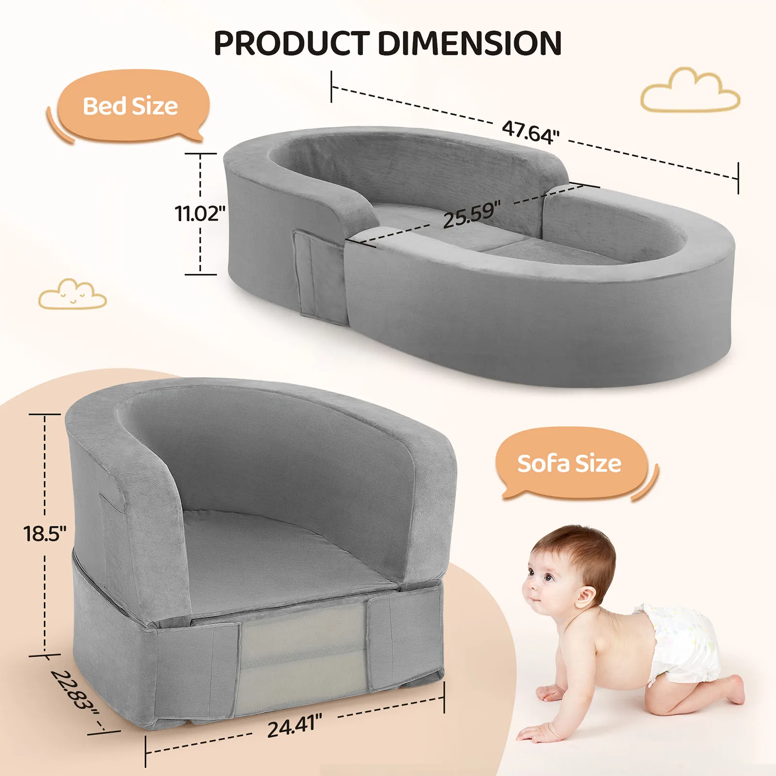 Baby and Maternal Bed Folding Sofa Skin friendly Soft and Safe Sponge Material