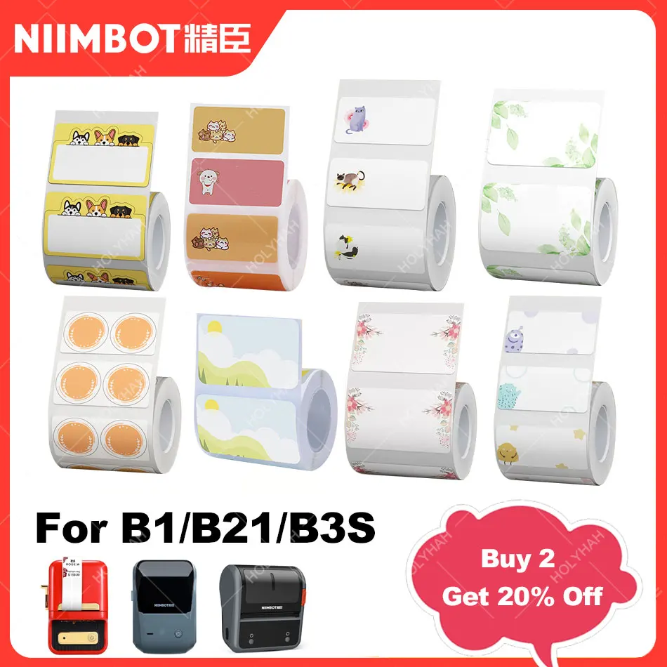 Niimbot-rollo de papel para impresora Niimbot B1 B21, Adhesivo de Color blanco, a prueba de agua/aceite