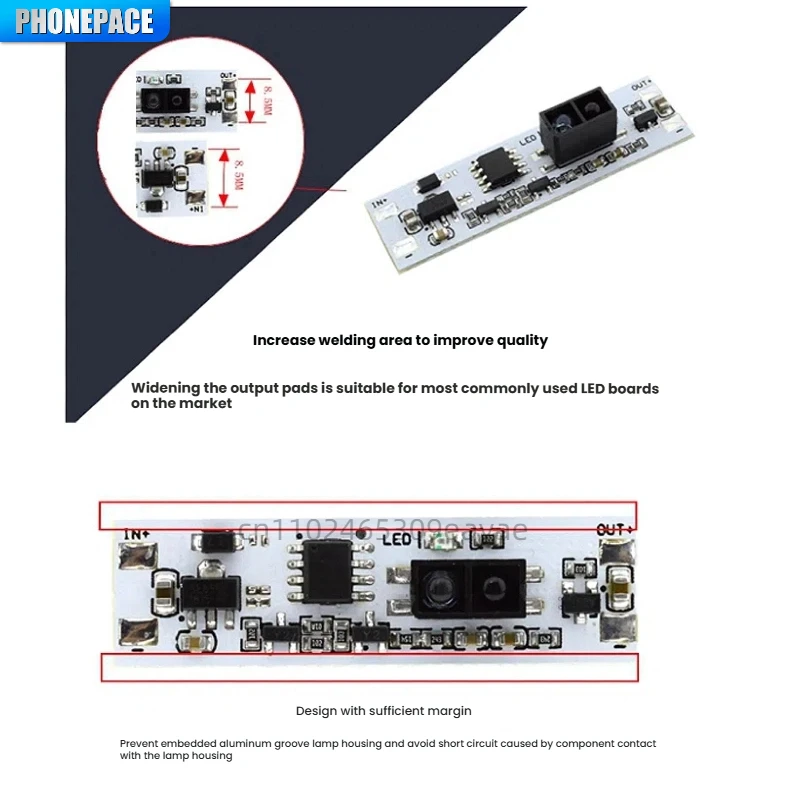 Módulo de controle do interruptor do sensor de onda manual luz led para armários sapateiras 5v-12v-24v compatível uso interno