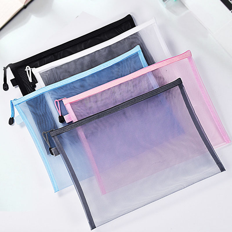 Bolsa de archivo de malla de nailon, bolsa de información de papel de prueba con cremallera transparente, bolsa de bolígrafo de estudiante de oficina, bolsa de almacenamiento de rompecabezas temática, A4, A5, A6