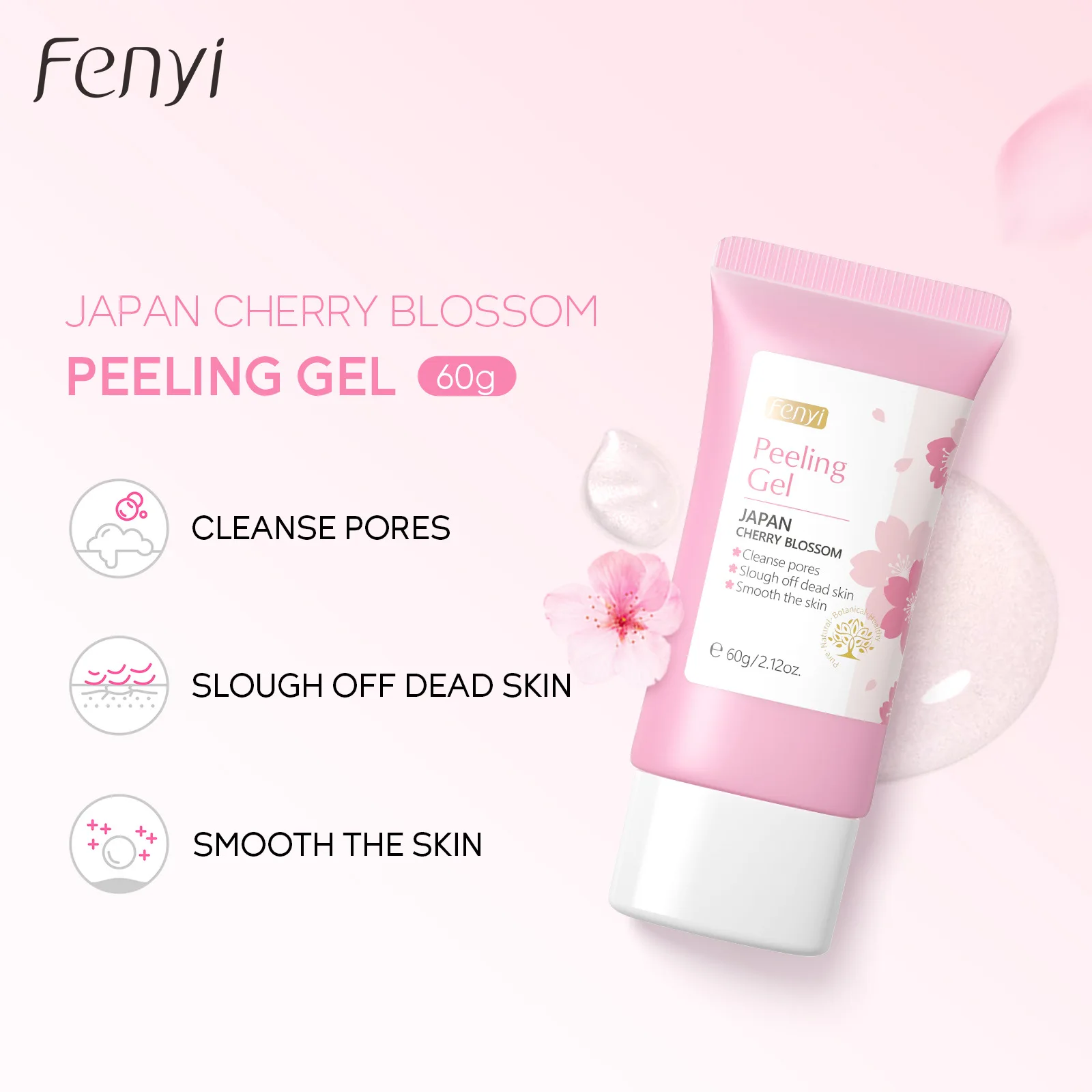 Kirschblüten-Peeling-Gel, Gesichtspeeling, feuchtigkeitsspendend, zarte Körperreinigung, Hautpflege, 60 g