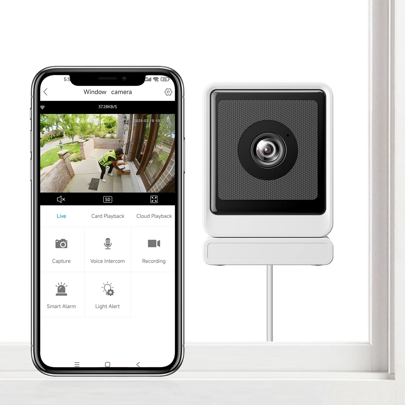 Window Camera Indoor Security 2.4&5Ghz, 110°Wide-angle, With Color Night Vision, Wired 1080p HD Video Camera, 2-Way Audio