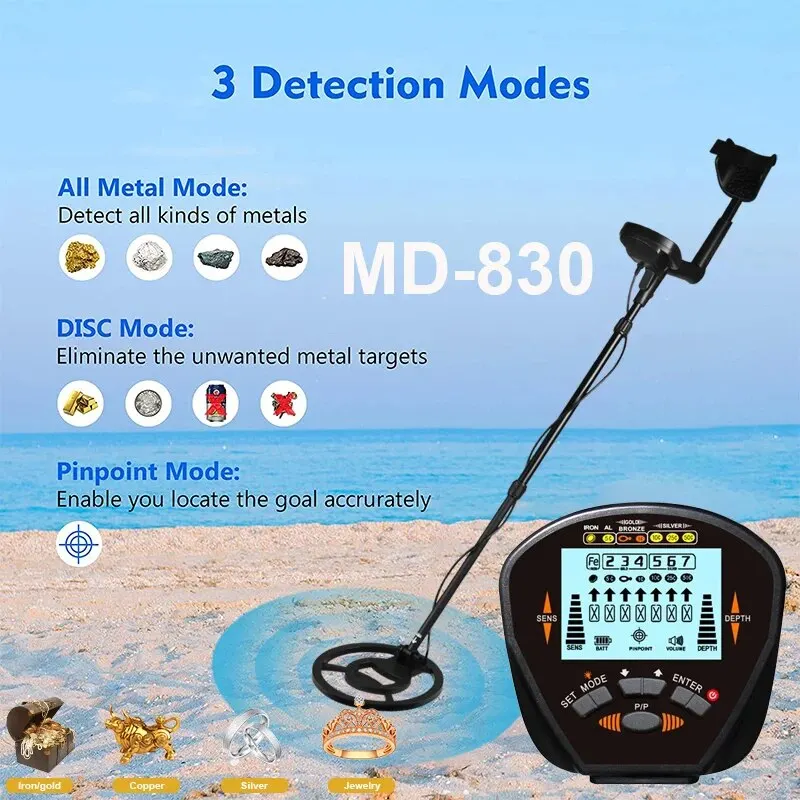MD830 Metaaldetector Ondergrondse Diepte 2m Scanner Zoeken Hoge Precisie Gouden Detector Schatjager Detectie Pinpointer