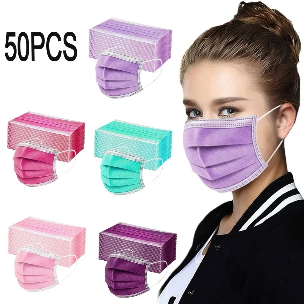 50 PCS Mulheres Homem Máscara Sólida Máscara Facial Descartável 3Ply Ear Loop Anti-PM2.5 Máscara