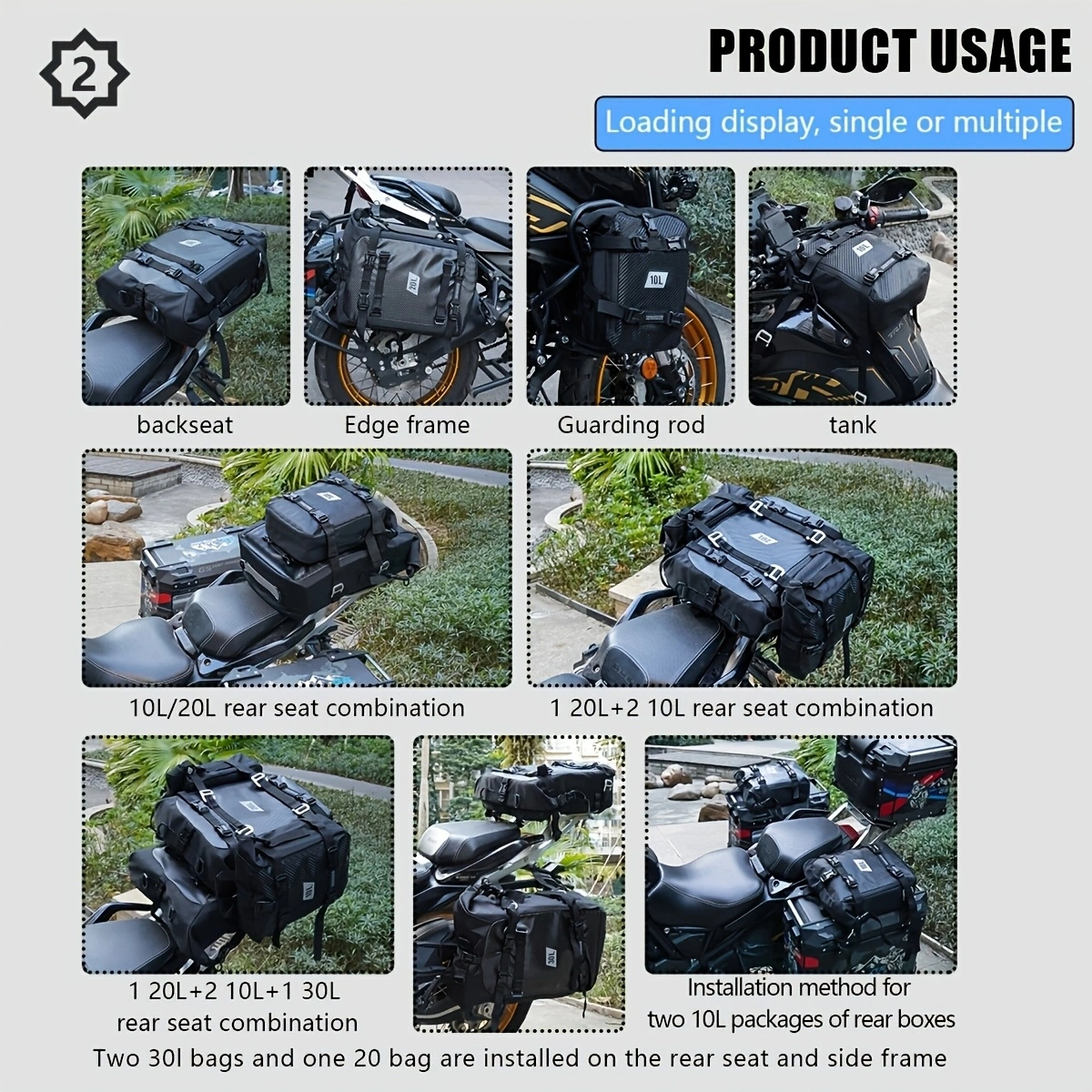 Motorcycle Back Seat Bag 10/20/30L Waterproof Multifunctional Saddle Side Luggage Bag cycling backpack Universal Saddle bag