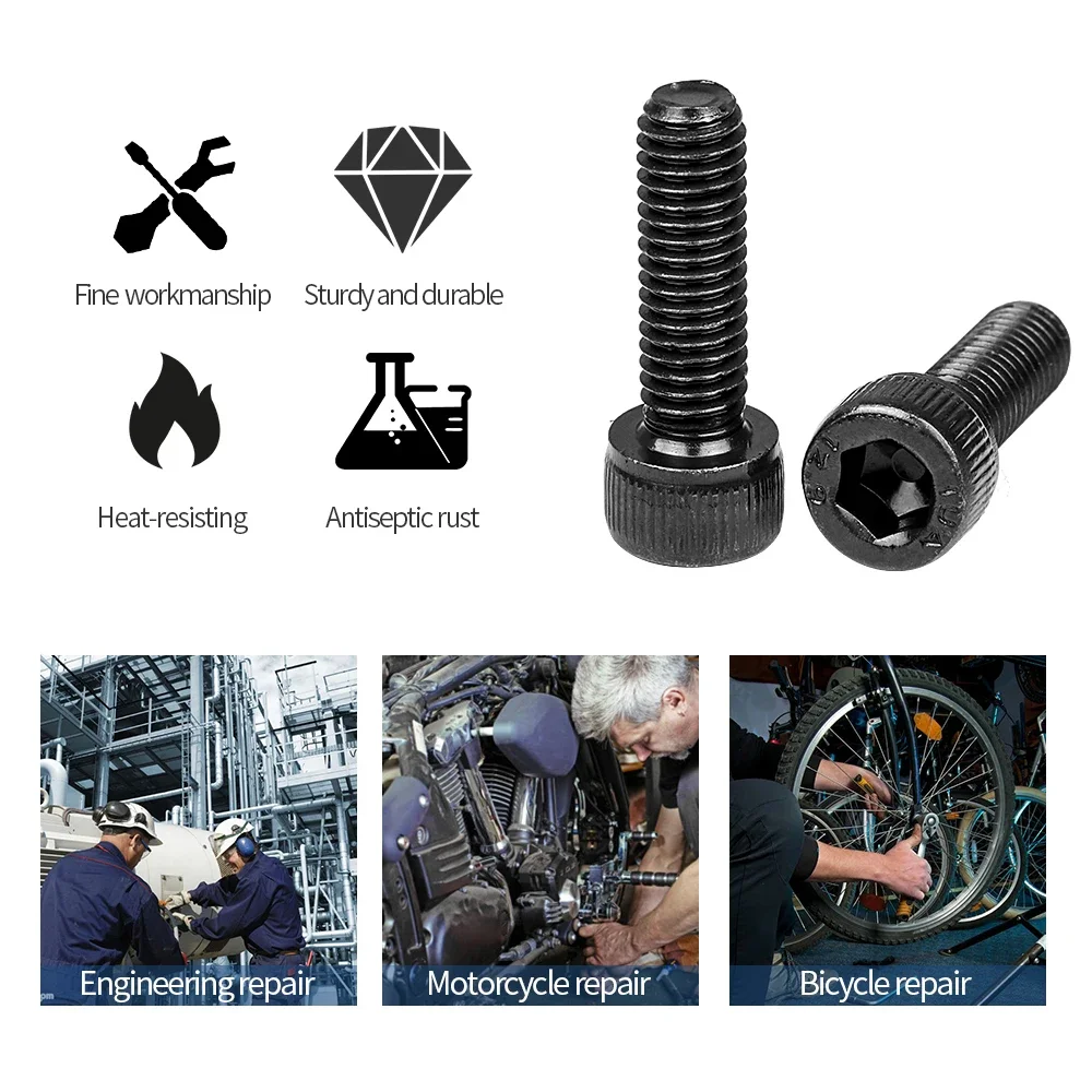 NINDEJIN Lục Giác Lục Giác Ổ Cắm Bộ Đội Đầu Bu Lông Vít M1.6 M2 M2.5 M3 M4 M5 M6 M8 M10 12.9 Carbon Cao Cấp thép Không Gỉ Allen Vít Din912