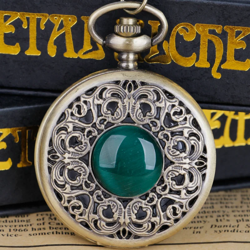 Vintage cyfry arabskie twarz wydrążona rzeźba jadeitowy kwarcowy zegarek kieszonkowy brązowy elegancki styl damski prezent dodatki odzieżowe