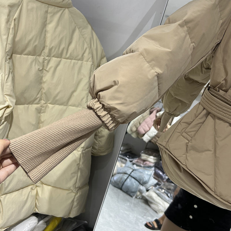 新しい高級デザインの女性の冬のダウンジャケット固体サッシコート女性 90 ホワイトダックフグダウンパーカー甘いオフィス生き抜く