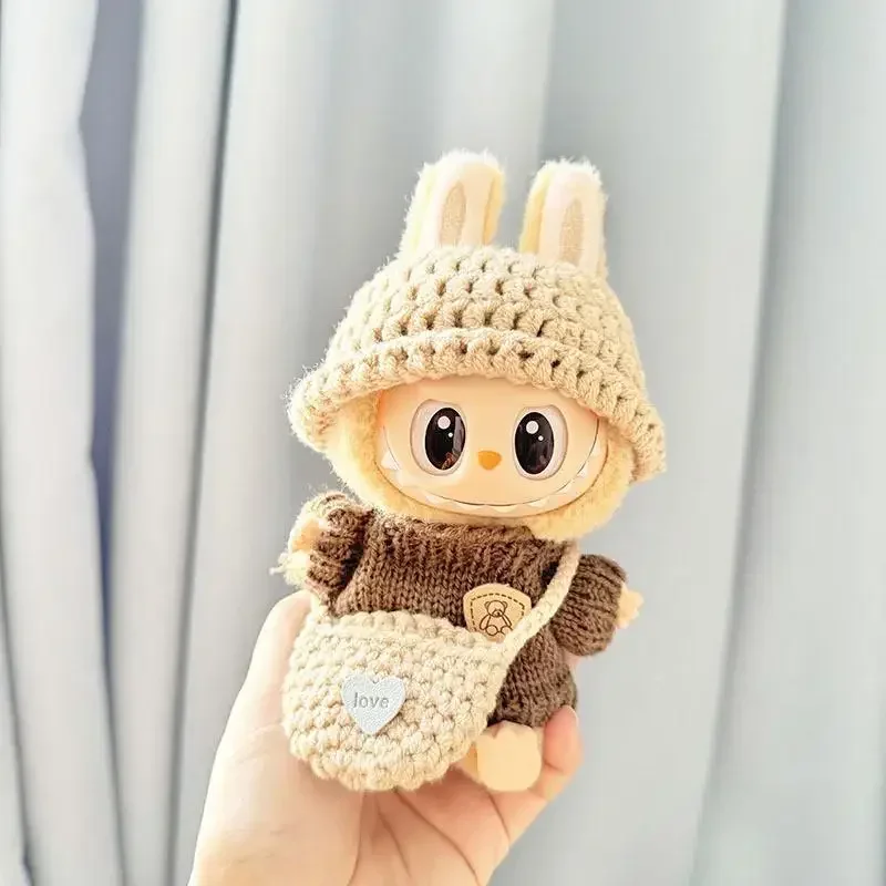 Mini ropa de muñeca de peluche de 17cm, accesorios de atuendo para Corea Kpop Exo Labubu Idol V1 V2, conjunto de diadema y suéter, regalo de ropa
