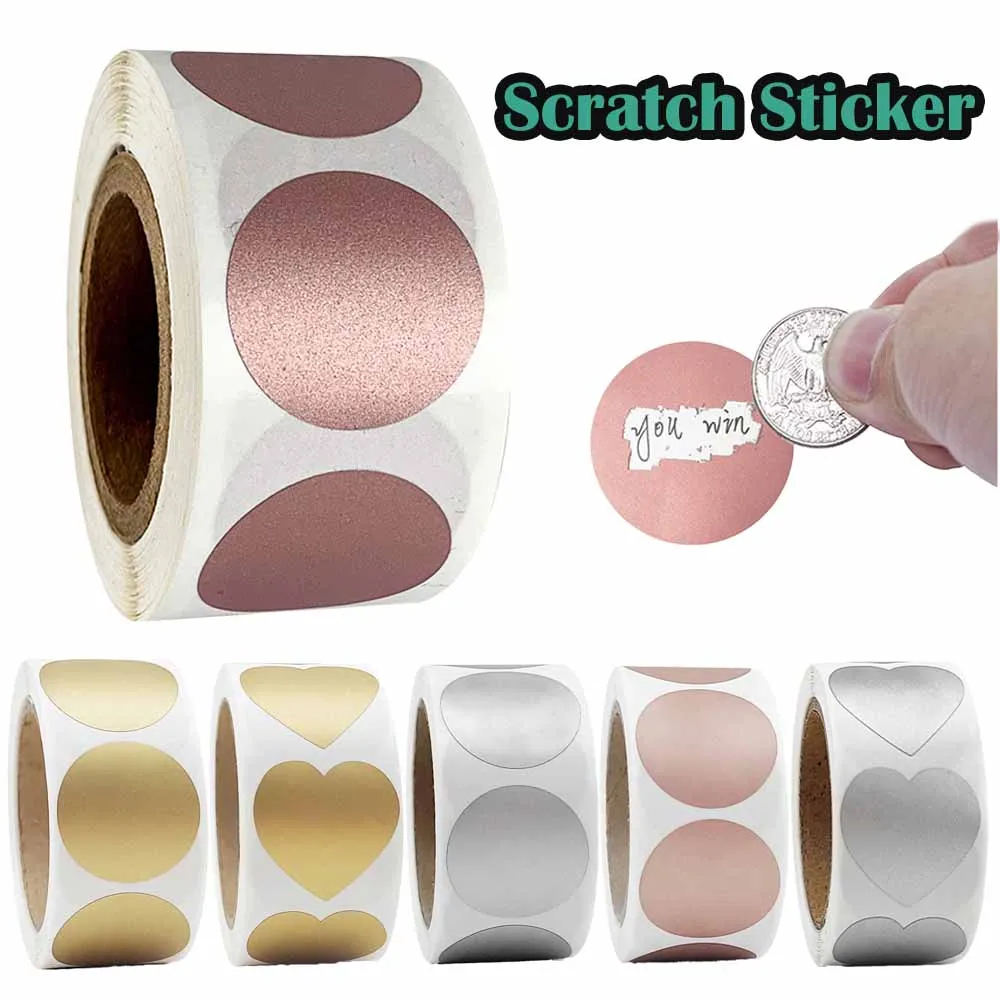 300 uds/rollo de pegatina para rascar con revestimiento impermeable, 2,5 cm/1,0 pulgadas, perfecta para promoción, juego de lotería, información oculta, diversión, aprendizaje