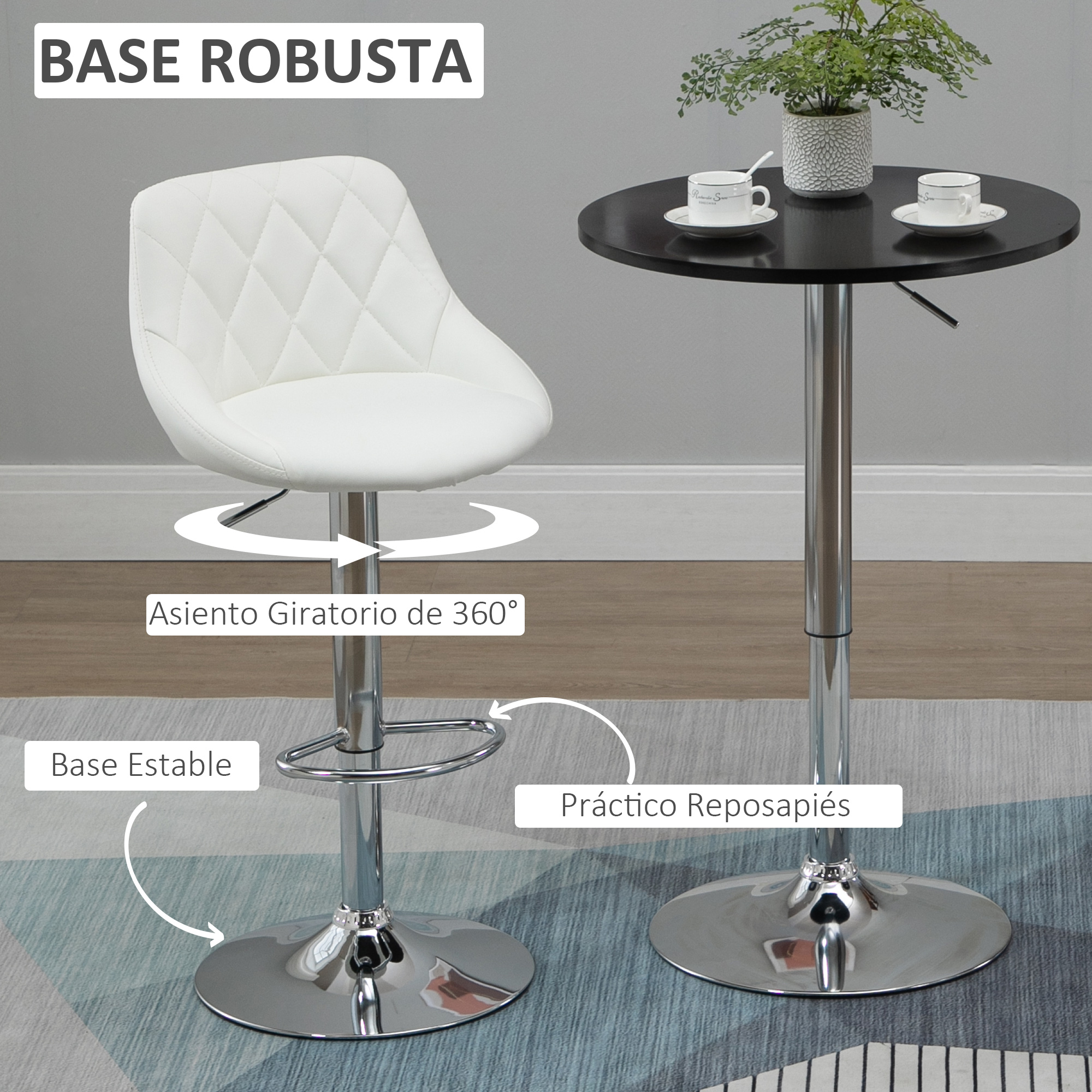 Homcom 2 drehbare Hocker höhen verstellbar und Fuß stütze 46x48x104cm weiß