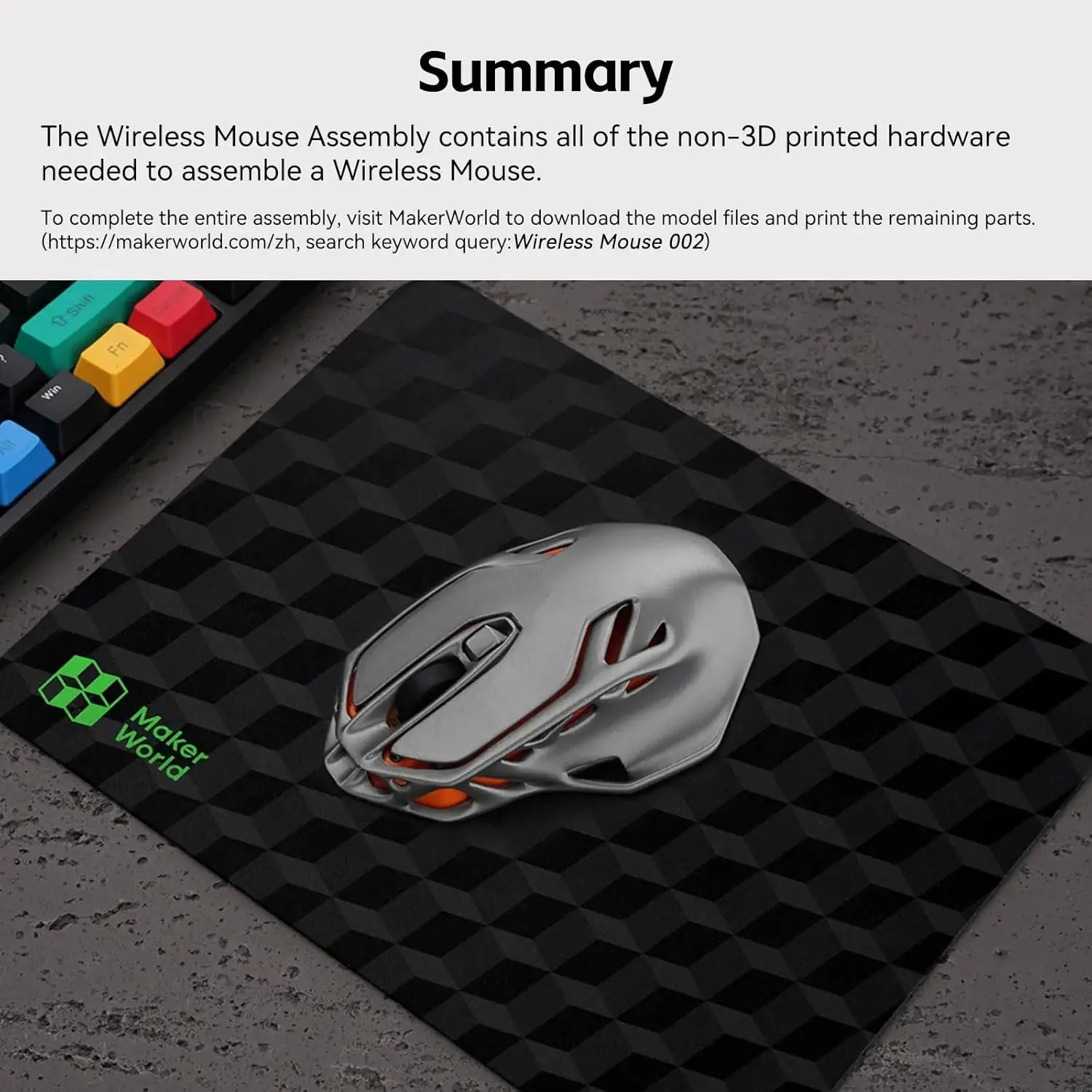Geschikt voor Bambu Lab kit MH002 3D printen draadloze muis component kit upgrade-002 DIY creatief model licht lampara led 001