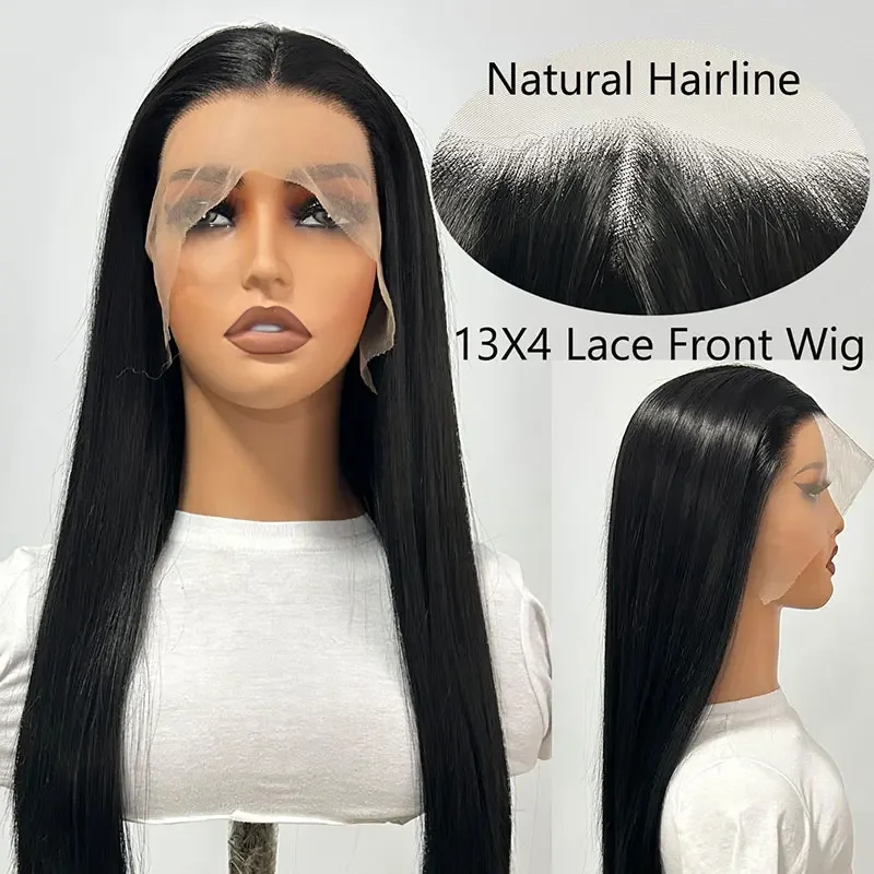 13*4 perucas dianteiras do laço perucas retas para as mulheres com alta qualidade perucas de cabelo sintético natural linha fina peruca sintética uso diário