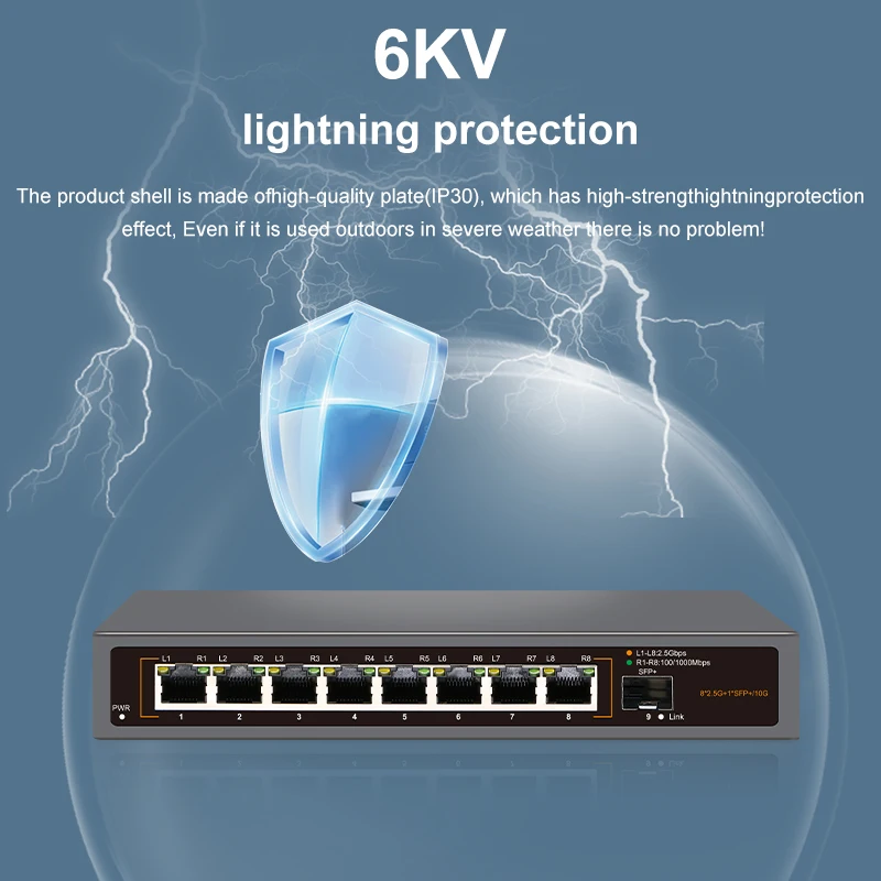 OMAY 2.5GbE Network Switch 4 Port 2.5G RJ45 with 2 Port 10G SFP+ Ethernet Switch Fanless Plug and Play Desktop Wall Mounted