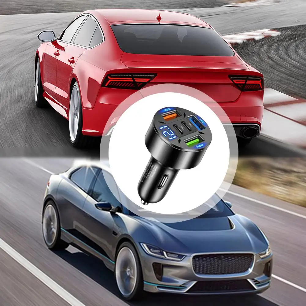 66W Car Charger QC 3.0 USB Type-c Quick Charging 5-Port USB A+USB C Fast Charging Cigarette Lighter Adapter For IPhone