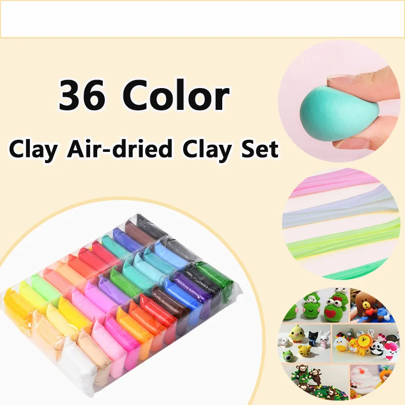 36-kleuren klei Luchtgedroogde kleiset Ultralichte plastic klei met snijgereedschap DIY ambachten Geschenken Kinderen Niet-giftig Boetseerplezier