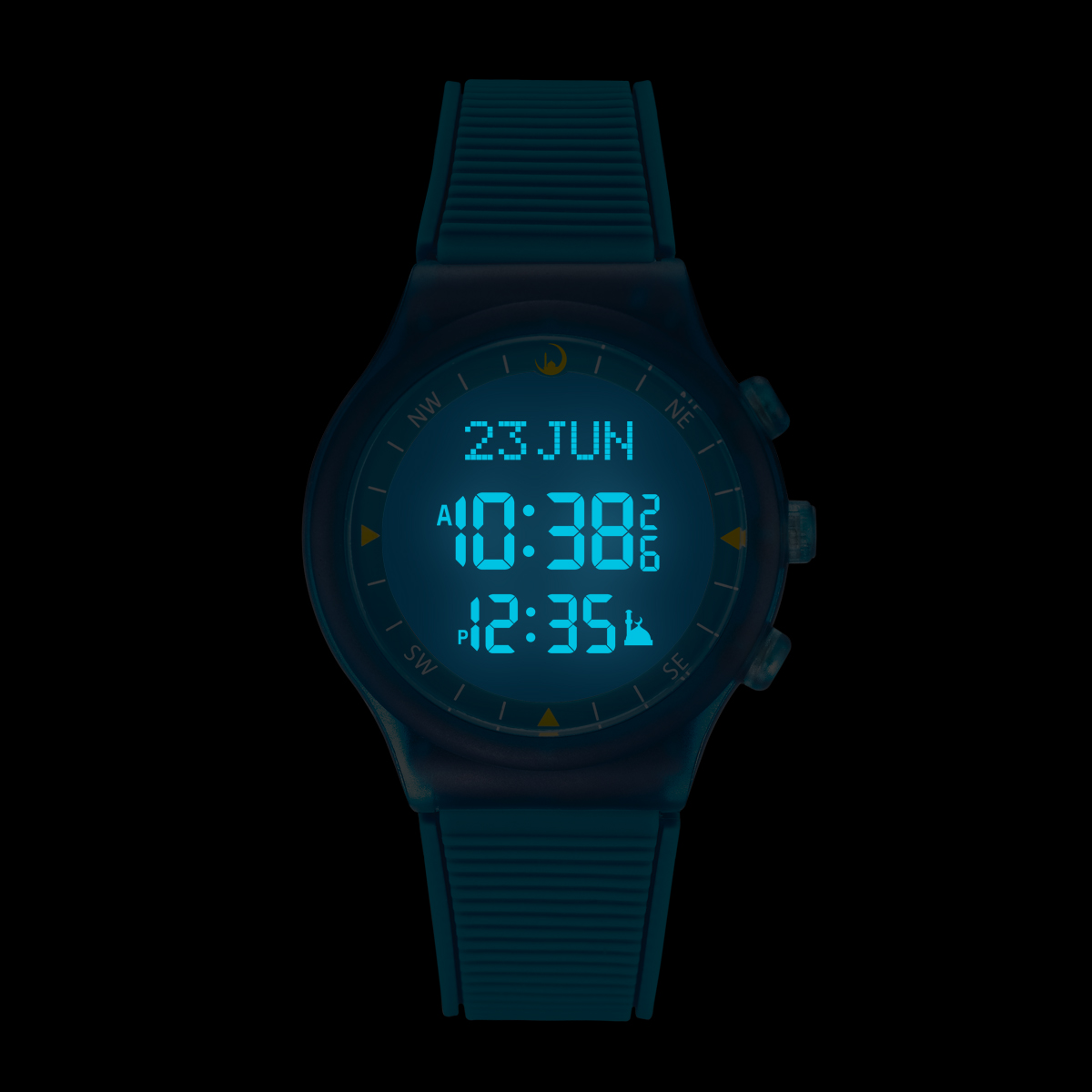 Reloj clásico AL-SAHAR Azan para oración musulmana, brújula Qibla automática, reloj deportivo con retroiluminación EL, calendario Hijri, reloj despertador de tiempo Fajr