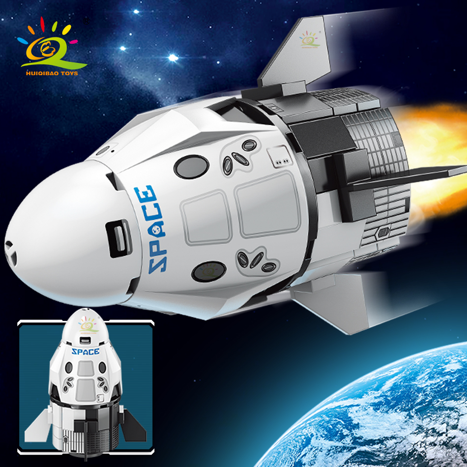 HUIQIBAO Mini Aviation Manned Rocket Building Blocks Space Aerospace Station อิฐเมืองก่อสร้างของเล่นเด็ก