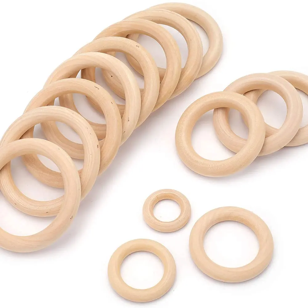 Niedokończone pierścienie z litego drewna 15-100MM pierścienie z naturalnego drewna do makramy DIY rzemiosło drewniane obręcze ozdoby złącza tworzenia biżuterii