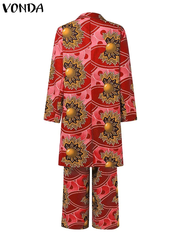 Plus Größe VONDA Frauen Sets Zwei Stück 2024 Urlaub Böhmischen Druck Elegante Langarm Outfits Mode Lässig Einfache 2 stück anzüge