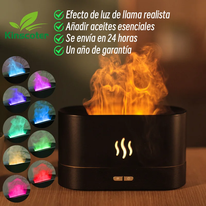 KINSCOTER-Difusor de Aroma ultrasónico, humidificador de aire, generador de niebla fría, nebulizador Led, aceite esencial, lámpara de llama