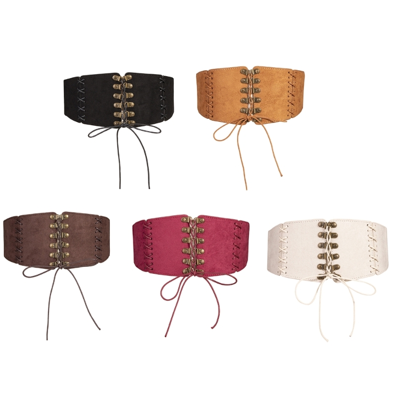 Corsé de tela de suedepara mujer, cinturón de cintura Vintage Medieval, cinturón de Waspie atado con cordones