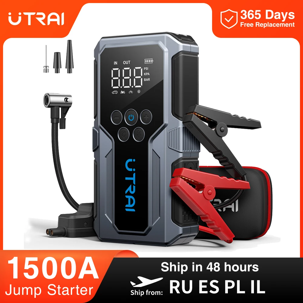 UTRAI 1500A Auto Jump Starter Power Bank Draagbare 150PSI Luchtpomp Auto Batterij Noodversterkers Startapparaat Auto Starter 2024