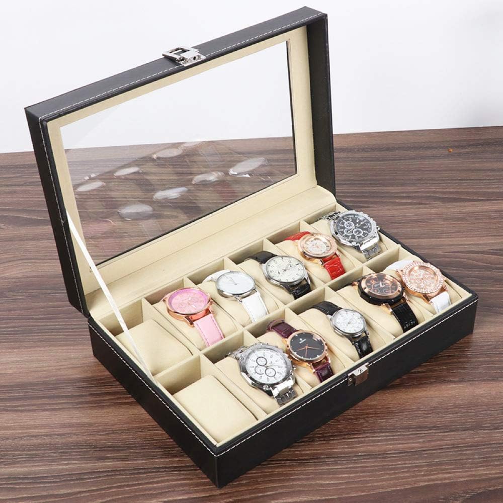 1pc PU Leather Watch Box Display Case Organizer with Framed Glass Lid Elegant Contrast and Removable Pillow for Men and Women