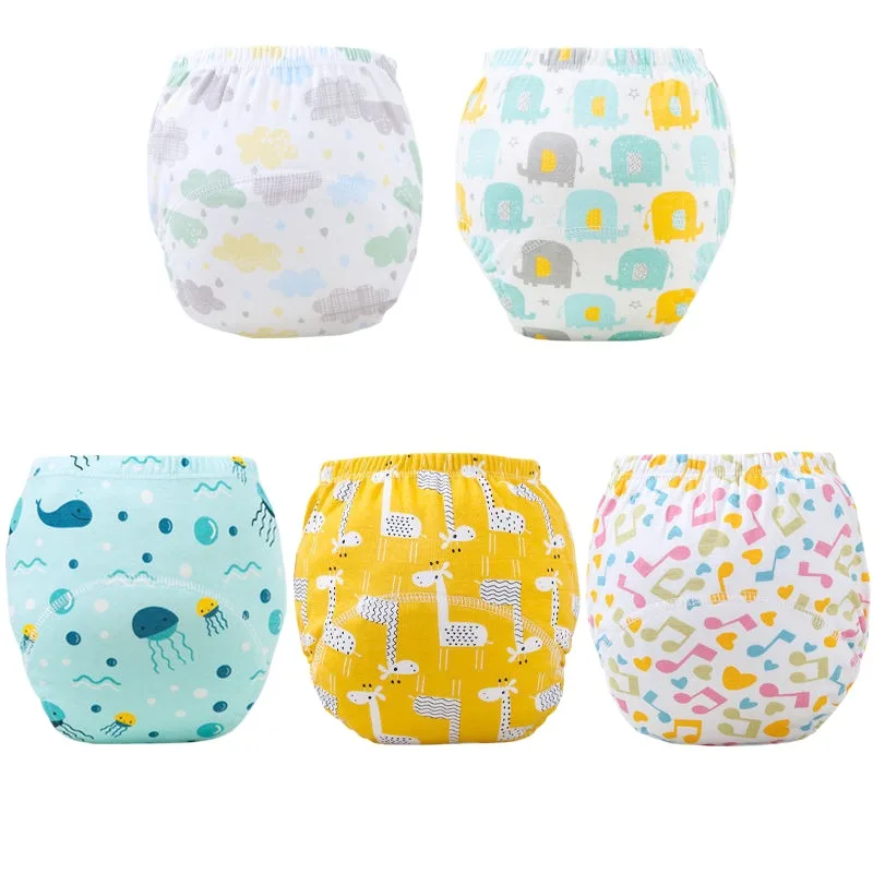Fraldas reutilizáveis e laváveis para bebês, calças ecológicas para treinamento de penico, fraldas de pano de limpeza de algodão à prova d'água, roupa íntima para bebês