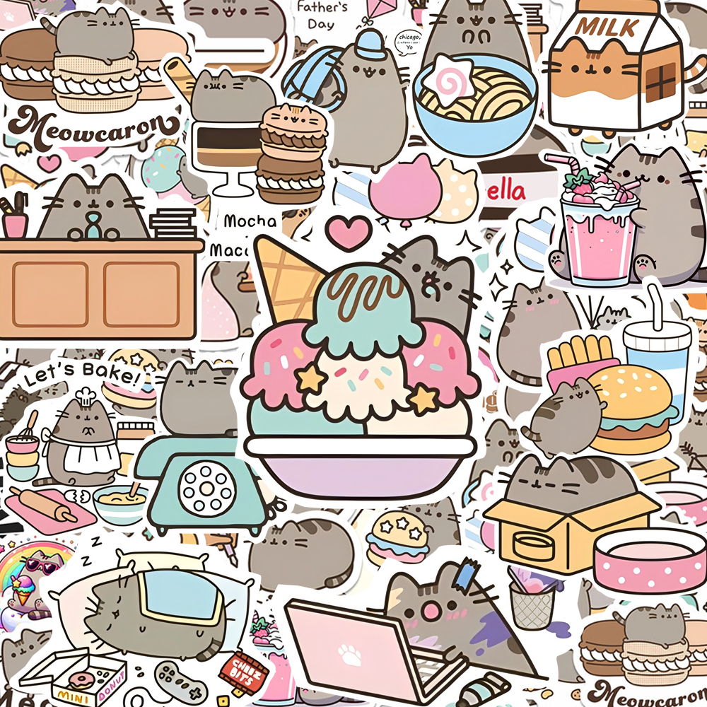 10/30/60 pçs bonito gato grosso animal adesivos para crianças graffiti papelaria portátil à prova dwaterproof água kawaii dos desenhos animados decoração decalques presente