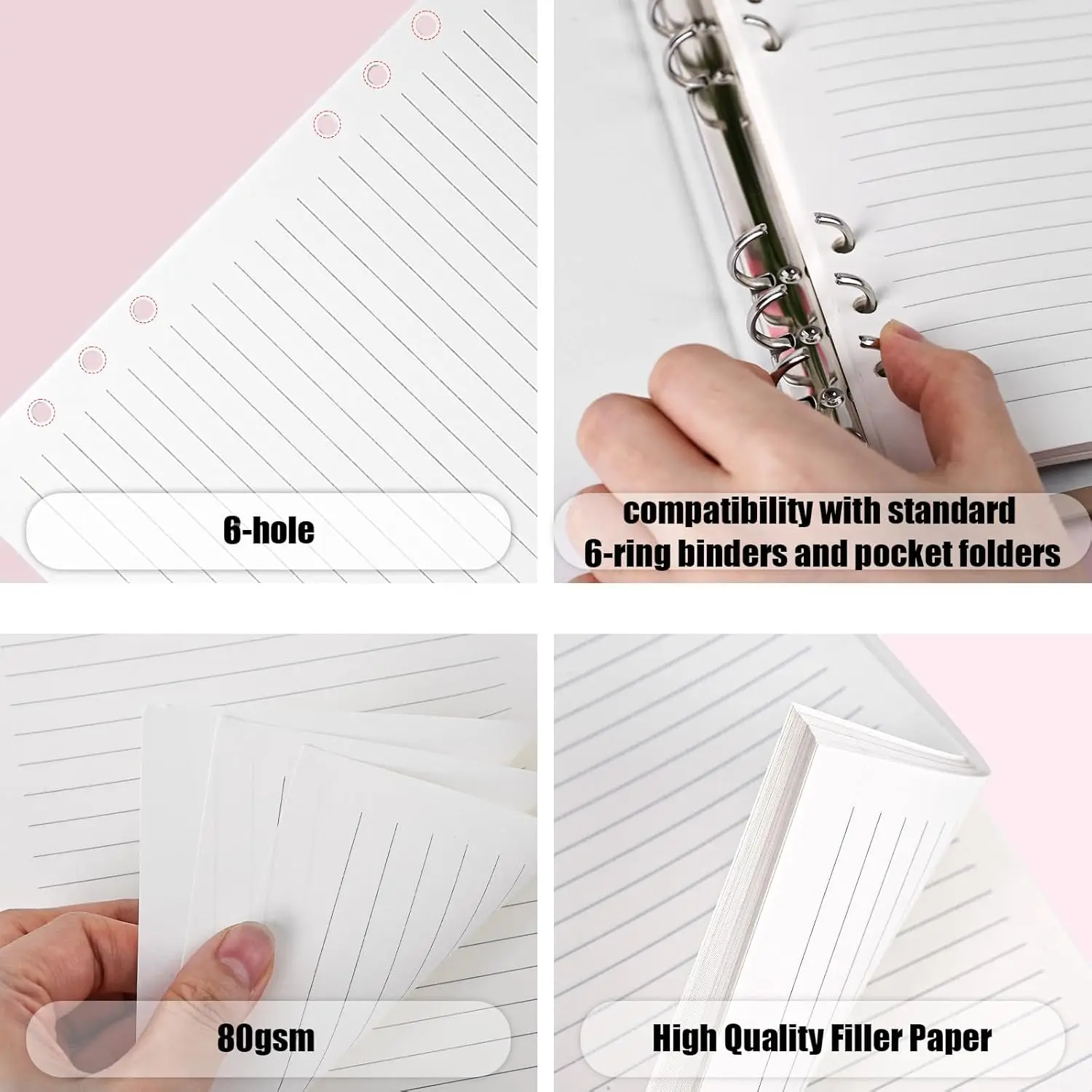 100 Sheets of A5 Six-Hole Loose-Leaf Paper, Kraft Paper Color Horizontal Lines, Notebook Loose-Leaf Book Planner, Binder Folder Replacement Core,