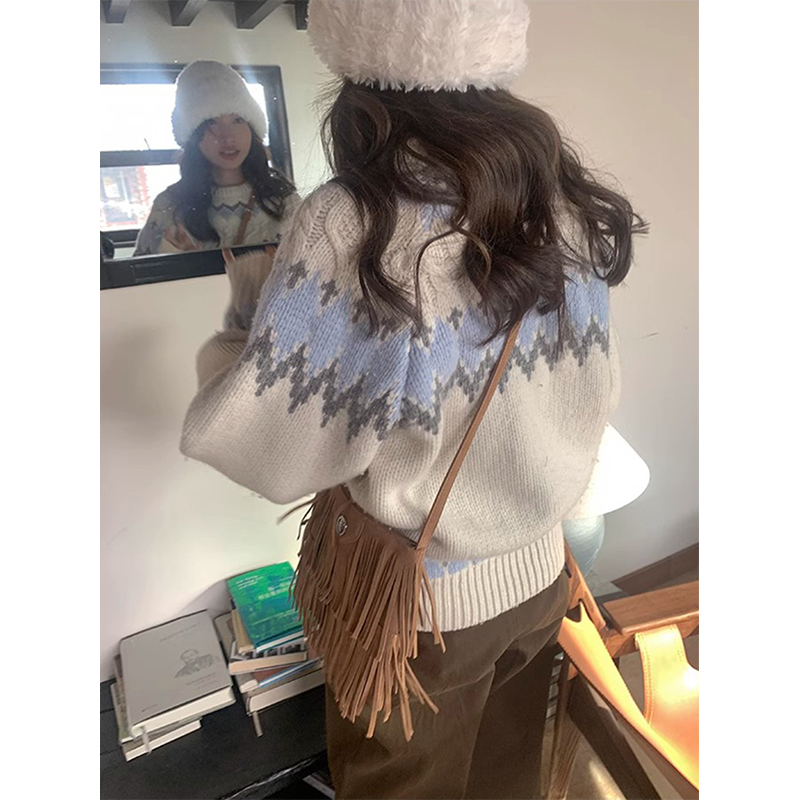 Vintage Print Pullover Frauen Japanischen Harajuku Übergroßen Gestrickte Pullover Winter Ästhetischen Langarm Jumper Koreanische Strickwaren