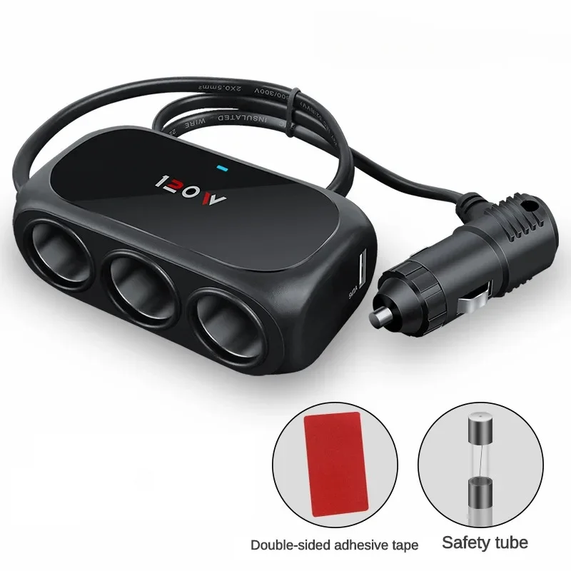 120w 3 em 1 tomada usb dupla isqueiro do carro adapte 12v 24v divisor led carregador rápido adaptador de tomada para iphone gps dashcam