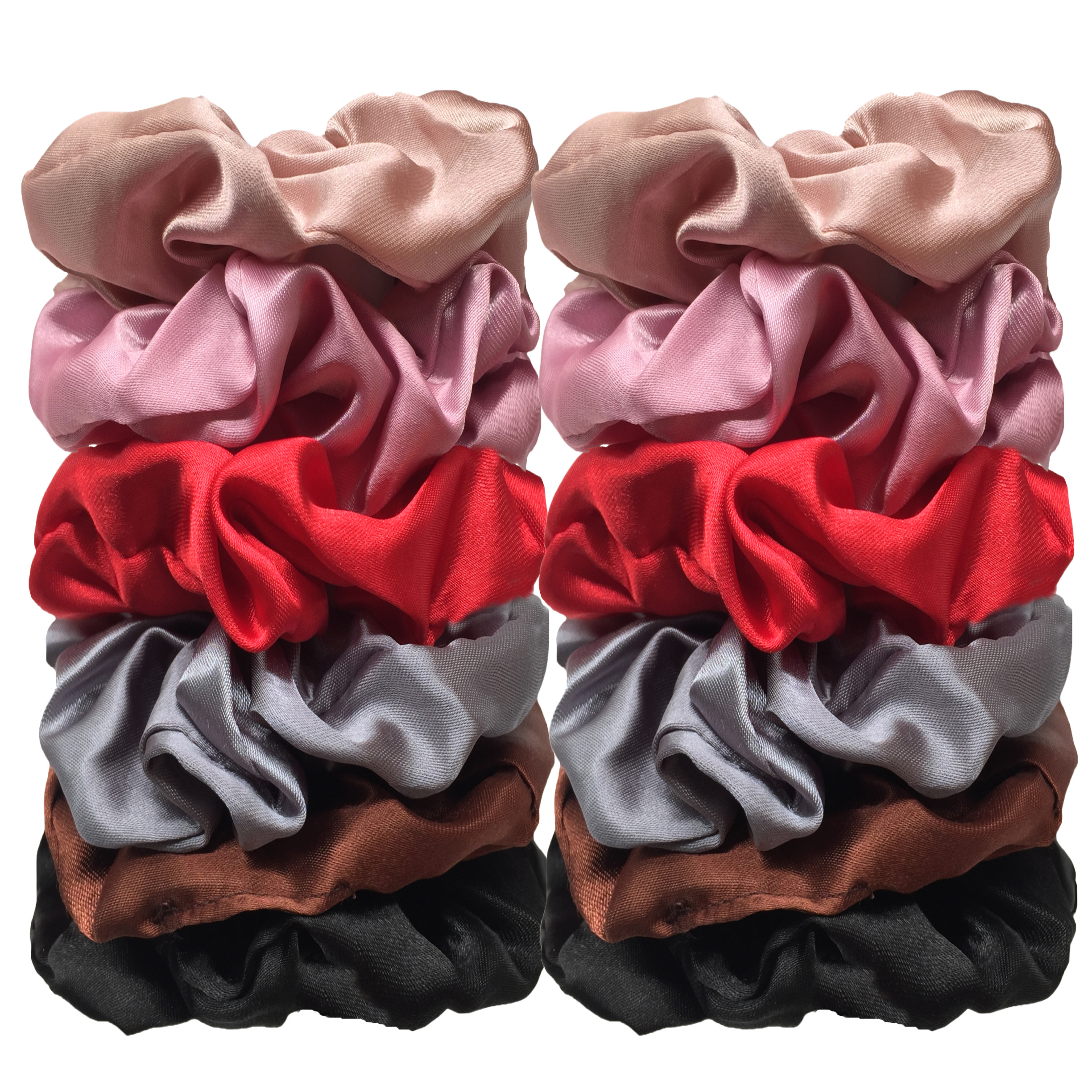 12 Stück Premium-Haarbänder aus rosa Satin für den Dickdarm für Damen, Stoff-Gummibänder, Haar-Accessoires, Haargummis