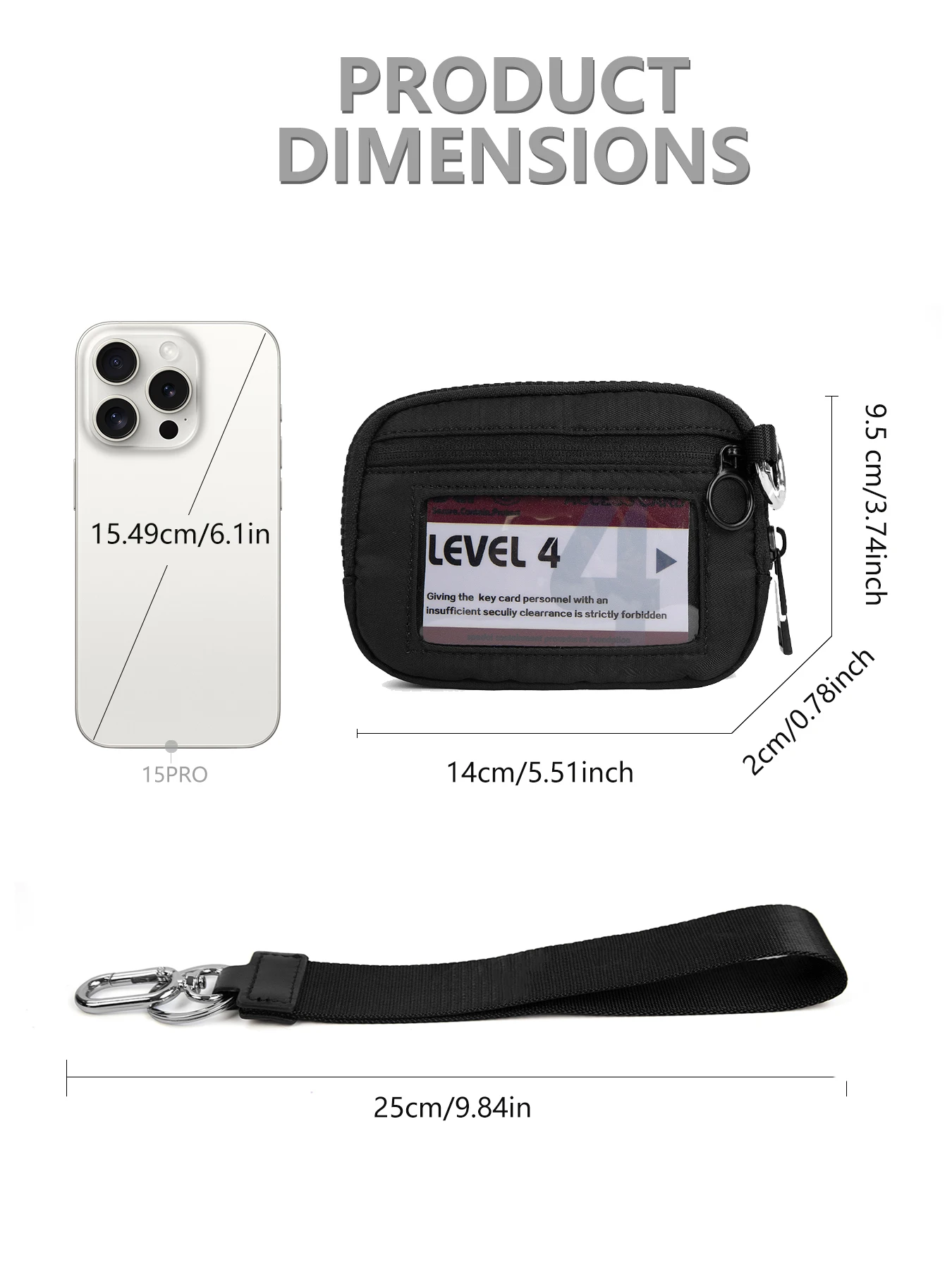 Women's Keychain Wallet The Iris Wallet Zip Waterproof Nylon Card Wallet Pouch Wristlet Zip Card Case with Clear ID Window