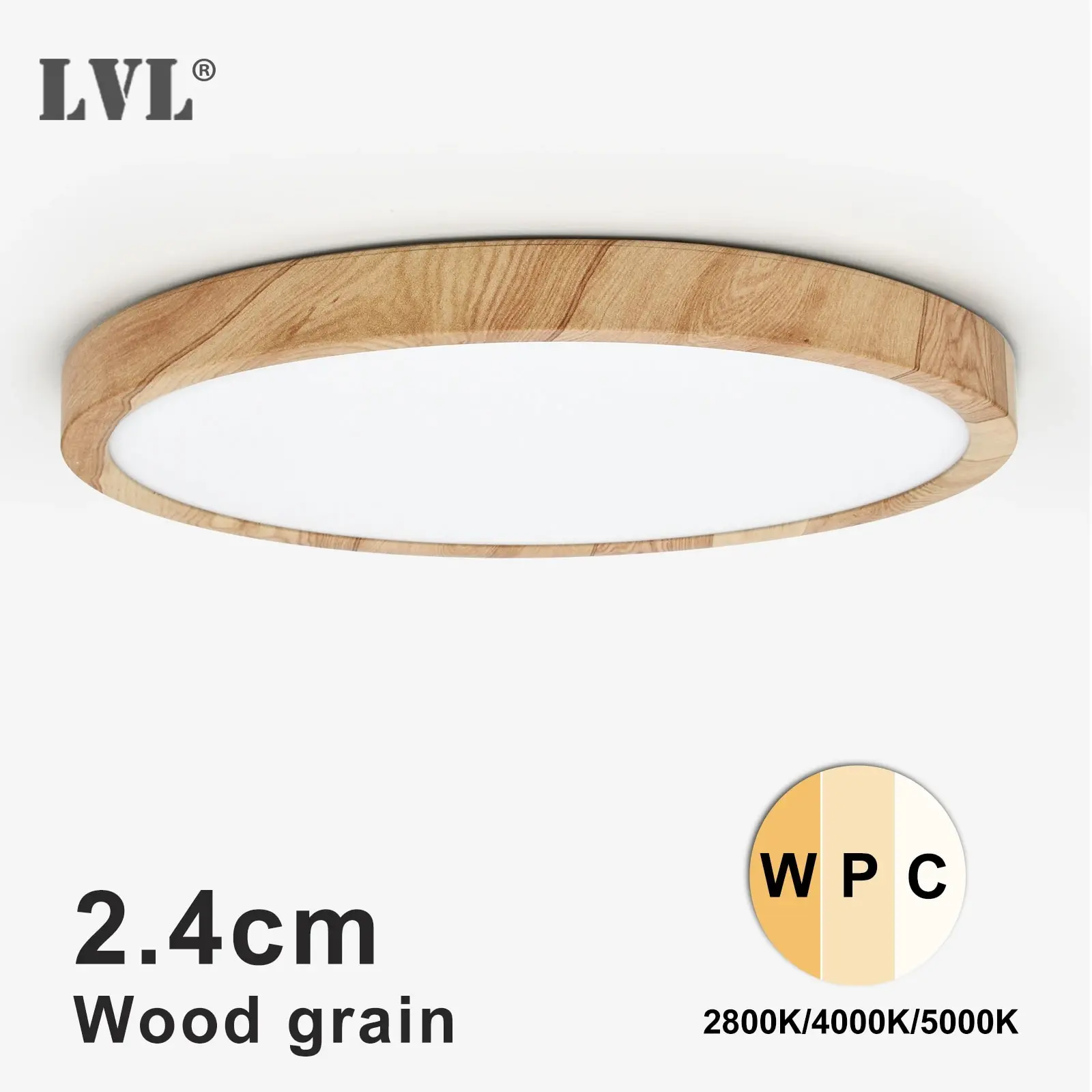 LVL ไฟ LED เพดานลายไม้และสีขาว 3 ใน 1 สีแสงไฟบ้านห้องครัวห้องนอนห้องน้ํารอบโคมไฟเพดานฟลัช