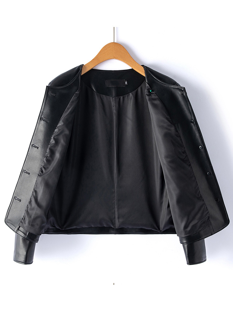 新しい女性春秋レザージャケット ヴィンテージOネックシングルブレストルーズシープスキンジャケット カジュアルショートコートスプリットレザー