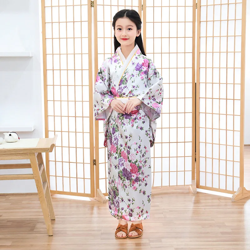Kimono Dress Japanese bathrobePrint Japanese Kimono Sets for Girls' Cosplay School Performances Traditional for Elementary