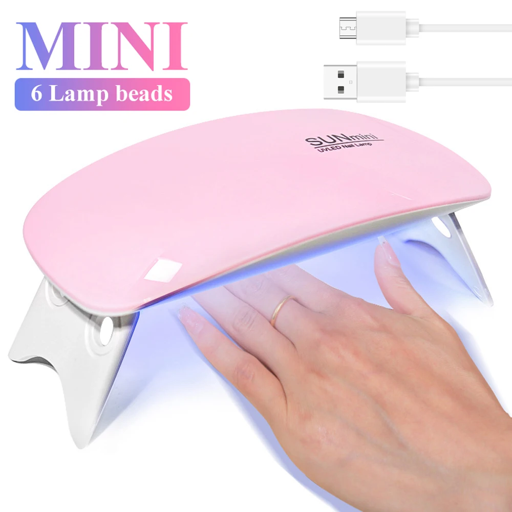 Mini lâmpada uv led para unhas, 6 led, gel, esmalte, conveniente, interface usb, design dobrável, manicure, luz de cura uv