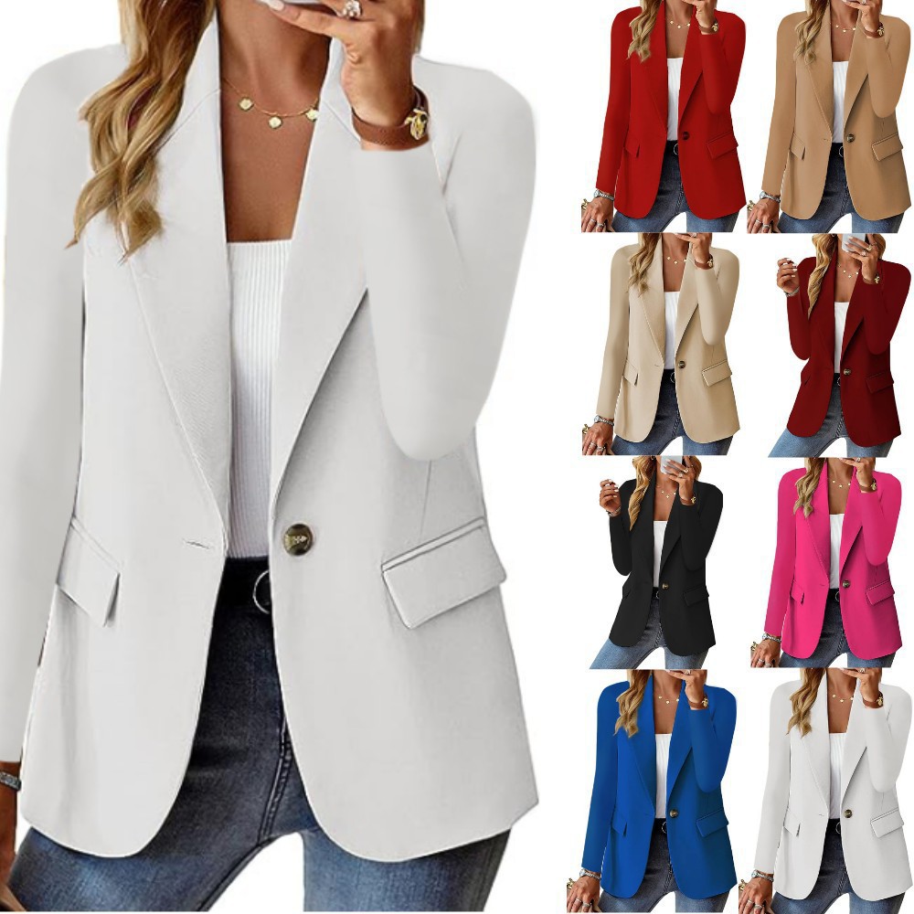 Women's Blazer Suit Long Sleeved Solid Color Notched Collar Suit Jacket Elegant Chic Office Lady Casual Fashion 2024 New