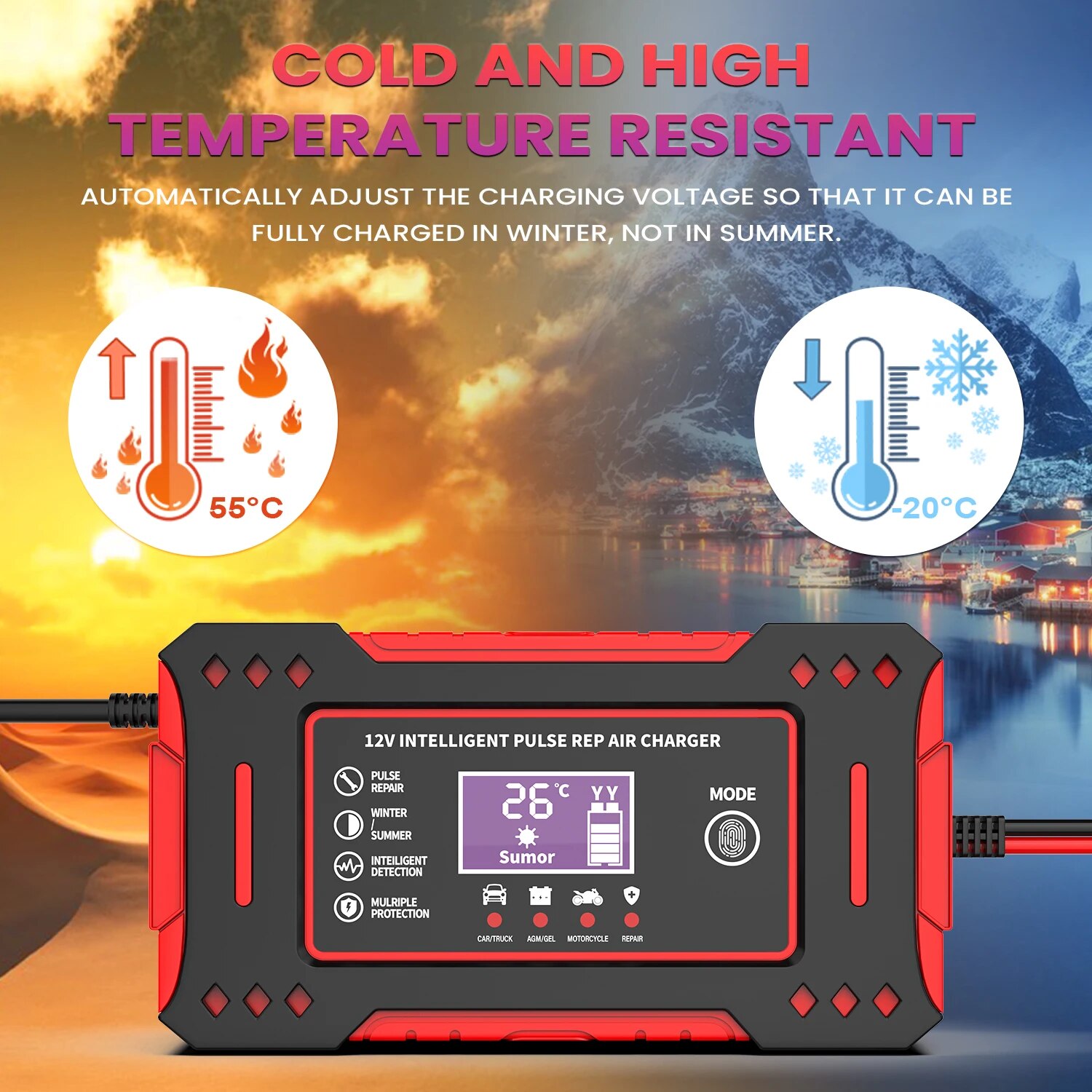 Inteligentna ładowarka samochodowa 6A 12V Ładowarka akumulatorów samochodowych i motocyklowych Naprawa akumulatorów kwasowo-ołowiowych Wyświetlacz LCD