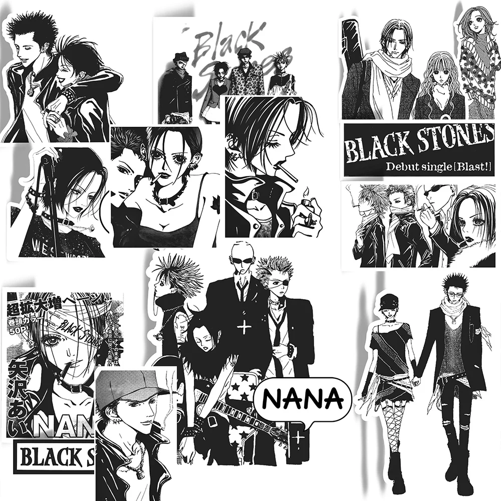 Pegatinas de NANA de Anime japonés, calcomanías blancas y negras, decoración de dibujos animados, maleta, portátil, teléfono, papelería, pegatina de Manga, 10/30/65 Uds.