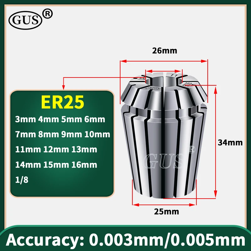 Alta precisión ER11 ER16 ER20 ER25 ER32 ER resorte pinza mandril 0.003mm 0.005mm CNC Máquina de grabado Fresadora Portaherramientas Torno