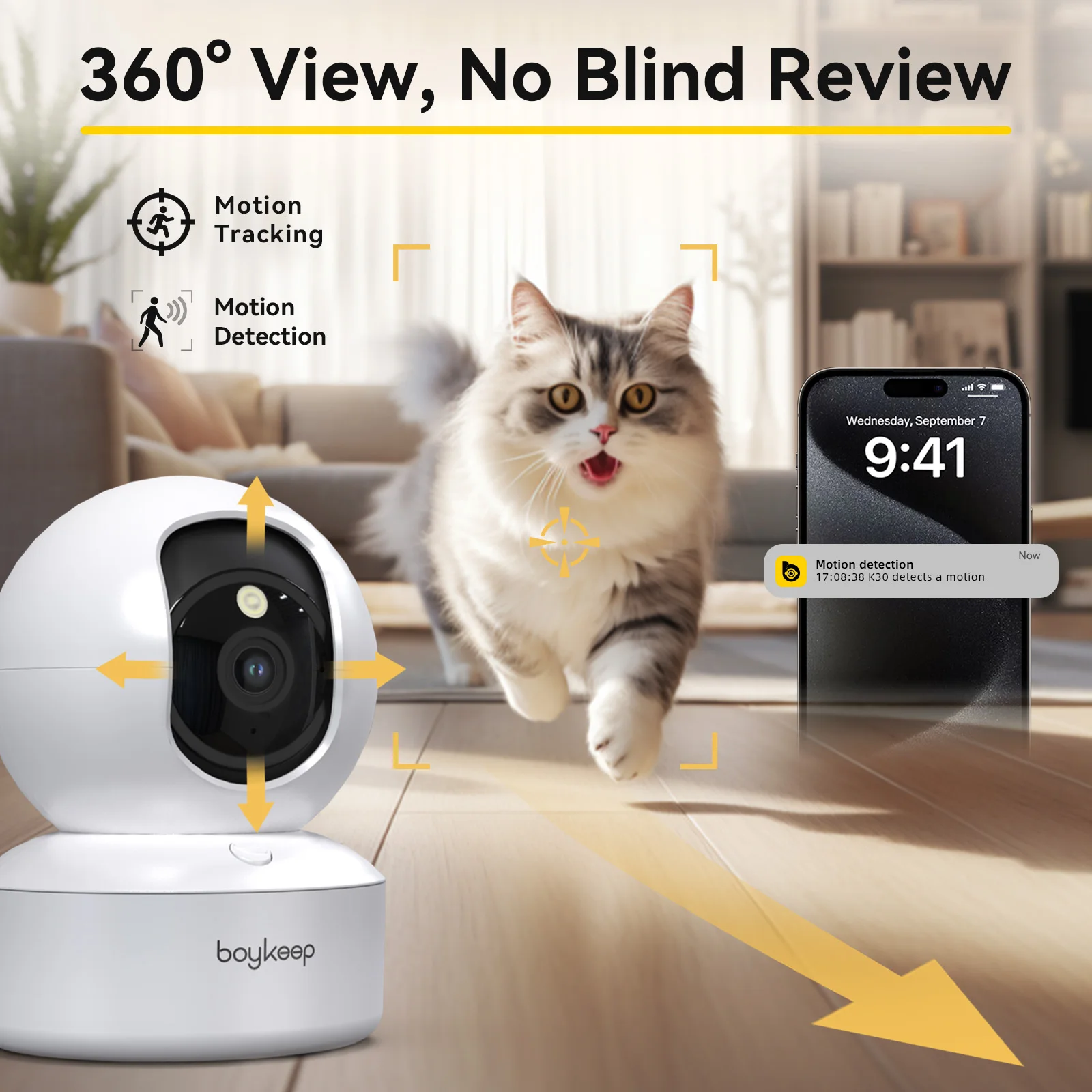 BoyKeep スマートカメラ 2K セキュリティ保護 Wifi 監視 5G/2.4GHz 屋内ベビーナイトビジョン 360 °   パン＆チルト双方向オーディオ K30
