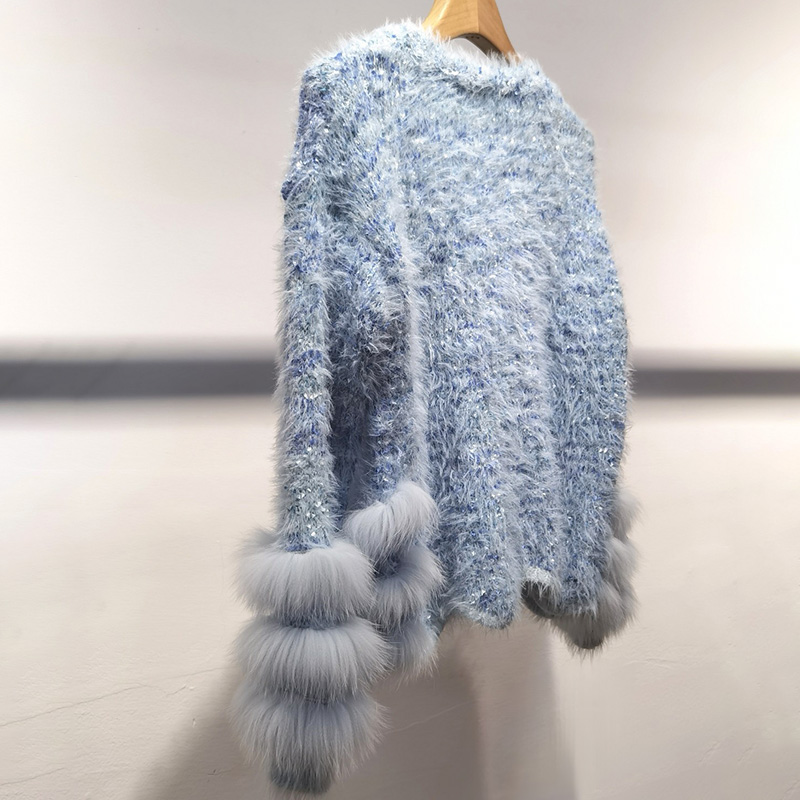 2024 新フォックスファートリムカーディガン長袖秋のファッションショートセーター女性紫カーディガン